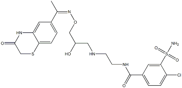 4-Chloro-3-sulfamoyl-N-[2-[[2-hydroxy-3-[[[1-[(3,4-dihydro-3-oxo-2H-1,4-benzothiazin)-6-yl]ethylidene]amino]oxy]propyl]amino]ethyl]benzamide Struktur