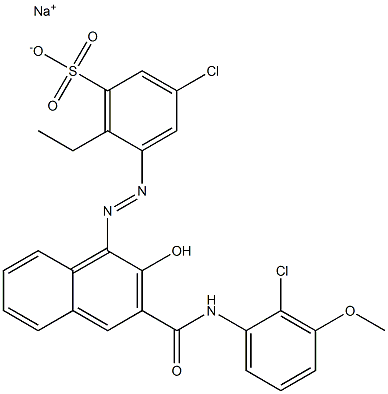 3-Chloro-6-ethyl-5-[[3-[[(2-chloro-3-methoxyphenyl)amino]carbonyl]-2-hydroxy-1-naphtyl]azo]benzenesulfonic acid sodium salt Struktur