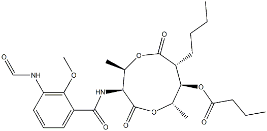 Butanoic acid (3S,4R,7R,8R,9S)-3-[(3-formylamino-2-methoxybenzoyl)amino]-4,9-dimethyl-2,6-dioxo-7-butyl-1,5-dioxonan-8-yl ester Struktur