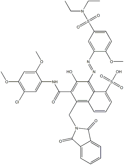 3-[(5-Chloro-2,4-dimethoxyphenyl)aminocarbonyl]-1-[5-[(diethylamino)sulfonyl]-2-methoxyphenylazo]-2-hydroxy-4-(phthalimidylmethyl)naphthalene-8-sulfonic acid Struktur