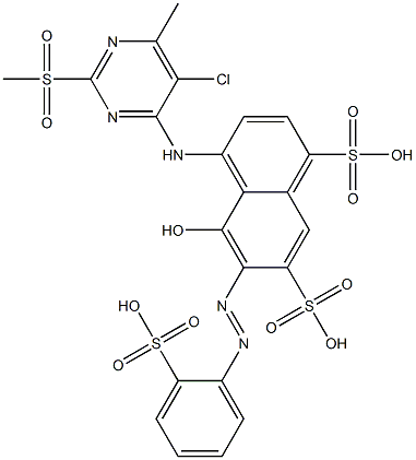 4-[[5-Chloro-6-methyl-2-(methylsulfonyl)-4-pyrimidinyl]amino]-5-hydroxy-6-[(2-sulfophenyl)azo]-1,7-naphthalenedisulfonic acid Struktur