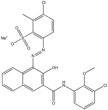 3-Chloro-2-methyl-6-[[3-[[(3-chloro-2-methoxyphenyl)amino]carbonyl]-2-hydroxy-1-naphtyl]azo]benzenesulfonic acid sodium salt Struktur