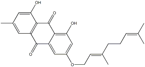 1,8-Dihydroxy-3-[[(2E)-3,7-dimethyl-2,6-octadienyl]oxy]-6-methyl-9,10-anthraquinone Struktur