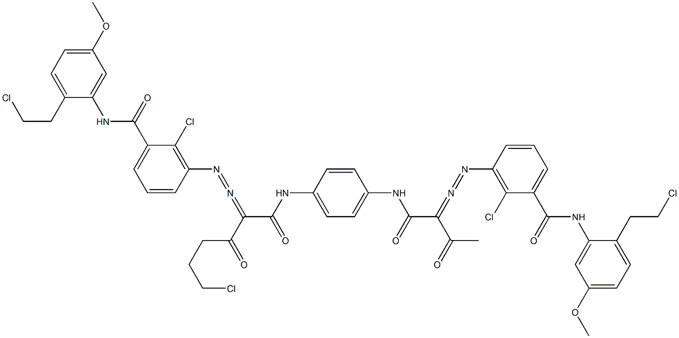 3,3'-[2-(2-Chloroethyl)-1,4-phenylenebis[iminocarbonyl(acetylmethylene)azo]]bis[N-[2-(2-chloroethyl)-5-methoxyphenyl]-2-chlorobenzamide] Struktur