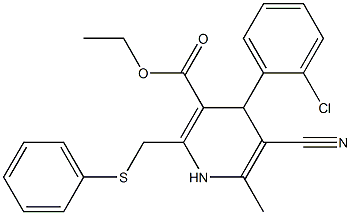 5-Cyano-1,4-dihydro-6-methyl-2-[phenylthiomethyl]-4-(2-chlorophenyl)pyridine-3-carboxylic acid ethyl ester Struktur