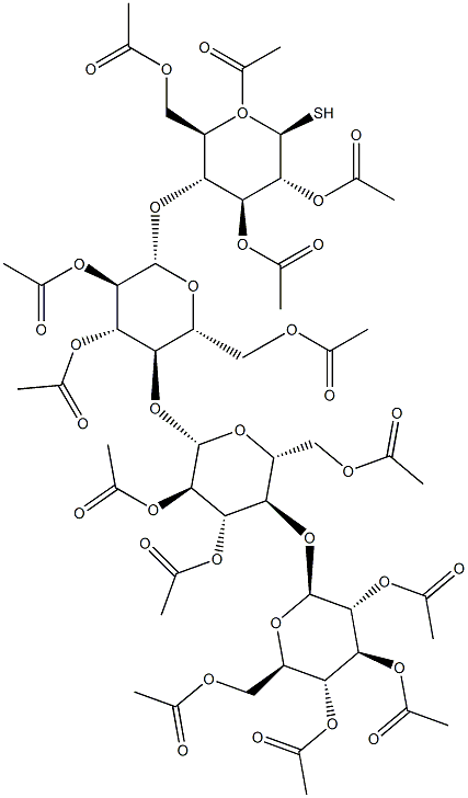 1,2,3,6-Tetra-O-acetyl-4-O-{2,3,6-tri-O-acetyl-4-O-[2,3,6-tri-O-acetyl-4-O-(2,3,4,6-tetra-O-acetyl b-D-glucopyranosyl)-b-D-glucopyranosyl]-b-D-glucopyranosyl}-b-D-thioglucopyranose Struktur