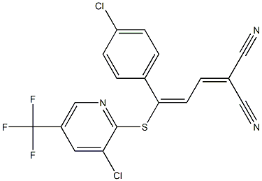 2-(3-(4-chlorophenyl)-3-{[3-chloro-5-(trifluoromethyl)-2-pyridyl]thio}prop-2-enylidene)malononitrile Struktur