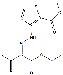 methyl 3-{2-[1-(ethoxycarbonyl)-2-oxopropylidene]hydrazino}thiophene-2-carboxylate Struktur