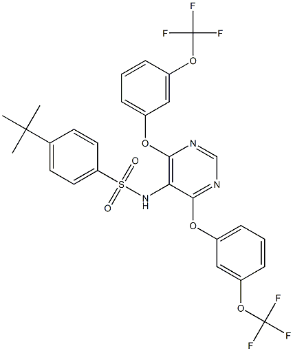 N-{4,6-bis[3-(trifluoromethoxy)phenoxy]-5-pyrimidinyl}-4-(tert-butyl)benzenesulfonamide Struktur