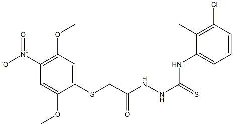 N1-(3-chloro-2-methylphenyl)-2-{2-[(2,5-dimethoxy-4-nitrophenyl)thio]acetyl}hydrazine-1-carbothioamide Struktur