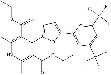 diethyl 4-{5-[3,5-di(trifluoromethyl)phenyl]-2-furyl}-2,6-dimethyl-1,4-dihydropyridine-3,5-dicarboxylate Struktur