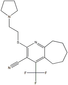 2-{[2-(1-pyrrolidinyl)ethyl]sulfanyl}-4-(trifluoromethyl)-6,7,8,9-tetrahydro-5H-cyclohepta[b]pyridine-3-carbonitrile Struktur