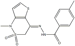 4-methyl-N'-[1-methyl-2,2-dioxo-2,3-dihydro-2lambda~6~-thieno[3,2-c][1,2]thiazin-4(1H)-yliden]benzenecarbohydrazide Struktur