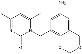 1-[(6-amino-2,4-dihydro-1,3-benzodioxin-8-yl)methyl]-4,6-dimethyl-1,2-dihydropyrimidin-2-one Struktur