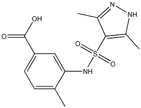 3-[(3,5-dimethyl-1H-pyrazole-4-)sulfonamido]-4-methylbenzoic acid Struktur