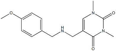 5-({[(4-methoxyphenyl)methyl]amino}methyl)-1,3-dimethyl-1,2,3,4-tetrahydropyrimidine-2,4-dione Struktur