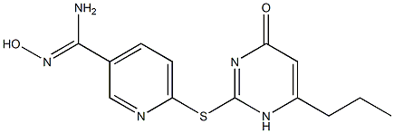 N'-hydroxy-6-[(4-oxo-6-propyl-1,4-dihydropyrimidin-2-yl)sulfanyl]pyridine-3-carboximidamide Struktur