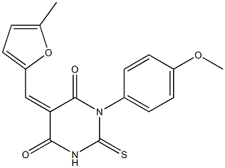 1-(4-methoxyphenyl)-5-[(5-methyl-2-furyl)methylene]-2-thioxodihydro-4,6(1H,5H)-pyrimidinedione Struktur