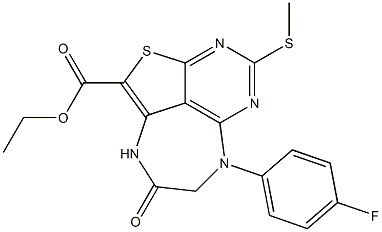 ethyl 6-(4-fluorophenyl)-4-(methylsulfanyl)-8-oxo-6,7,8,9-tetrahydro-2-thia-3,5,6,9-tetraazabenzo[cd]azulene-1-carboxylate Struktur