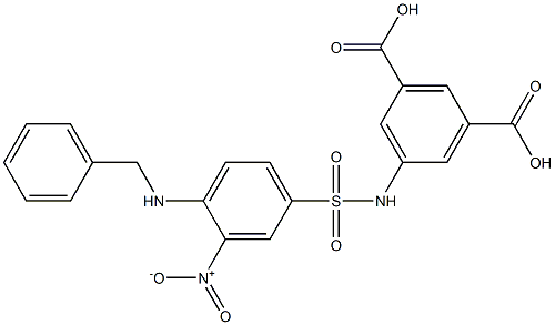 5-[({4-(benzylamino)-3-nitrophenyl}sulfonyl)amino]isophthalic acid Struktur