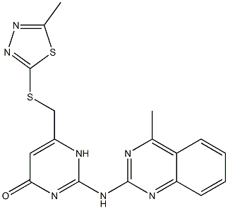 2-[(4-methyl-2-quinazolinyl)amino]-6-{[(5-methyl-1,3,4-thiadiazol-2-yl)thio]methyl}-4(1H)-pyrimidinone Struktur