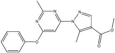 methyl 5-methyl-1-(2-methyl-6-phenoxy-4-pyrimidinyl)-1H-pyrazole-4-carboxylate Struktur