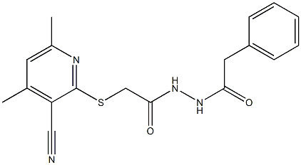 2-[(3-cyano-4,6-dimethylpyridin-2-yl)sulfanyl]-N'-(phenylacetyl)acetohydrazide Struktur