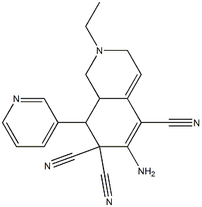 6-amino-2-ethyl-8-(3-pyridinyl)-2,3,8,8a-tetrahydro-5,7,7(1H)-isoquinolinetricarbonitrile Struktur