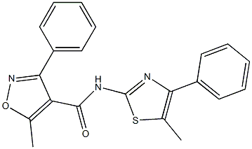 5-methyl-N-(5-methyl-4-phenyl-1,3-thiazol-2-yl)-3-phenyl-4-isoxazolecarboxamide Struktur