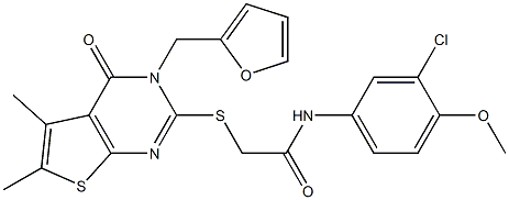 N-(3-chloro-4-methoxyphenyl)-2-{[3-(2-furylmethyl)-5,6-dimethyl-4-oxo-3,4-dihydrothieno[2,3-d]pyrimidin-2-yl]sulfanyl}acetamide Struktur