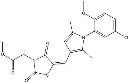 methyl (5-{[1-(5-chloro-2-methoxyphenyl)-2,5-dimethyl-1H-pyrrol-3-yl]methylene}-2,4-dioxo-1,3-thiazolidin-3-yl)acetate Struktur