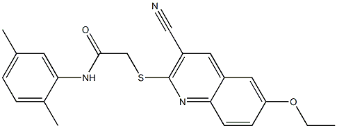 2-[(3-cyano-6-ethoxy-2-quinolinyl)sulfanyl]-N-(2,5-dimethylphenyl)acetamide Struktur