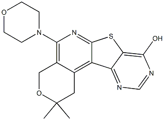 2,2-dimethyl-5-(4-morpholinyl)-1,4-dihydro-2H-pyrano[4'',3'':4',5']pyrido[3',2':4,5]thieno[3,2-d]pyrimidin-8-ol Struktur