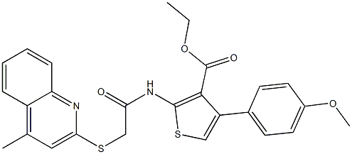 ethyl 4-(4-methoxyphenyl)-2-({[(4-methyl-2-quinolinyl)sulfanyl]acetyl}amino)-3-thiophenecarboxylate Struktur