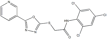 2-{[5-(3-pyridinyl)-1,3,4-oxadiazol-2-yl]sulfanyl}-N-(2,4,6-trichlorophenyl)acetamide Struktur