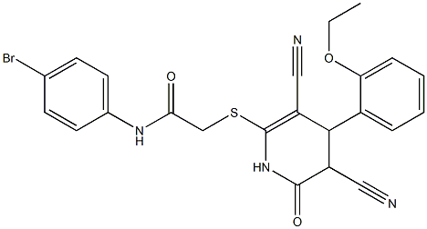 N-(4-bromophenyl)-2-{[3,5-dicyano-4-(2-ethoxyphenyl)-6-oxo-1,4,5,6-tetrahydro-2-pyridinyl]sulfanyl}acetamide Struktur