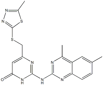 2-[(4,6-dimethyl-2-quinazolinyl)amino]-6-{[(5-methyl-1,3,4-thiadiazol-2-yl)thio]methyl}-4(3H)-pyrimidinone Struktur