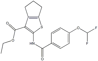 ethyl 2-{[4-(difluoromethoxy)benzoyl]amino}-5,6-dihydro-4H-cyclopenta[b]thiophene-3-carboxylate Struktur