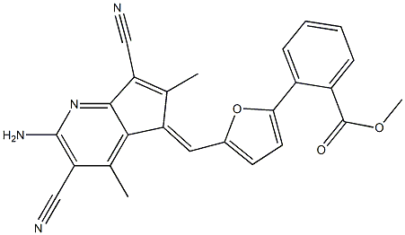 methyl 2-{5-[(2-amino-3,7-dicyano-4,6-dimethyl-5H-cyclopenta[b]pyridin-5-ylidene)methyl]-2-furyl}benzoate Struktur