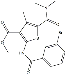 methyl 2-[(3-bromobenzoyl)amino]-5-[(dimethylamino)carbonyl]-4-methyl-3-thiophenecarboxylate Struktur