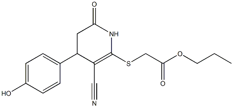 propyl {[3-cyano-4-(4-hydroxyphenyl)-6-oxo-1,4,5,6-tetrahydro-2-pyridinyl]sulfanyl}acetate Struktur