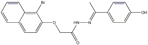 2-[(1-bromo-2-naphthyl)oxy]-N'-[(E)-1-(4-hydroxyphenyl)ethylidene]acetohydrazide Struktur