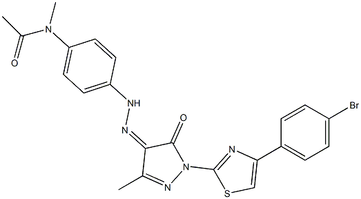 N-[4-(2-{1-[4-(4-bromophenyl)-1,3-thiazol-2-yl]-3-methyl-5-oxo-1,5-dihydro-4H-pyrazol-4-ylidene}hydrazino)phenyl]-N-methylacetamide Struktur