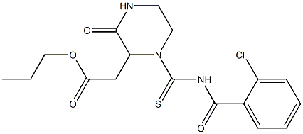 propyl 2-(1-{[(2-chlorobenzoyl)amino]carbothioyl}-3-oxo-2-piperazinyl)acetate Struktur