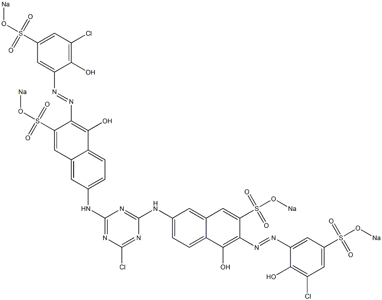 2-Chloro-4,6-bis[[6-[3-chloro-2-hydroxy-5-(sodiosulfo)phenylazo]-5-hydroxy-7-(sodiosulfo)-2-naphtyl]amino]-1,3,5-triazine Struktur