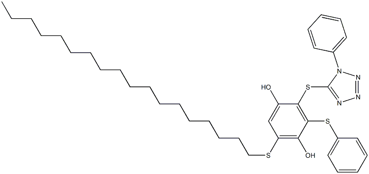 2-[(1-Phenyl-1H-tetrazol-5-yl)thio]-3-phenylthio-5-(octadecylthio)hydroquinone Struktur