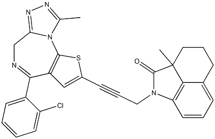 4-(2-Chlorophenyl)-9-methyl-2-[3-[(1,2,2a,3,4,5-hexahydro-2a-methyl-2-oxobenz[cd]indol)-1-yl]-1-propynyl]-6H-thieno[3,2-f][1,2,4]triazolo[4,3-a][1,4]diazepine Struktur