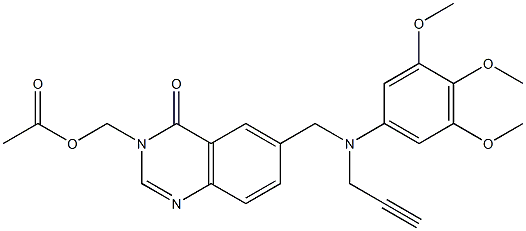 3-Acetyloxymethyl-6-[N-(3,4,5-trimethoxyphenyl)-N-(2-propynyl)aminomethyl]quinazolin-4(3H)-one Struktur