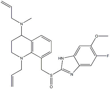 1,2,3,4-Tetrahydro-1-(2-propenyl)-4-(N-methyl-2-propenylamino)-8-(5-fluoro-6-methoxy-1H-benzimidazol-2-ylsulfinylmethyl)quinoline Struktur