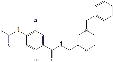 N-(4-Benzylmorpholin-2-ylmethyl)-4-(acetylamino)-5-chloro-2-hydroxybenzamide Struktur